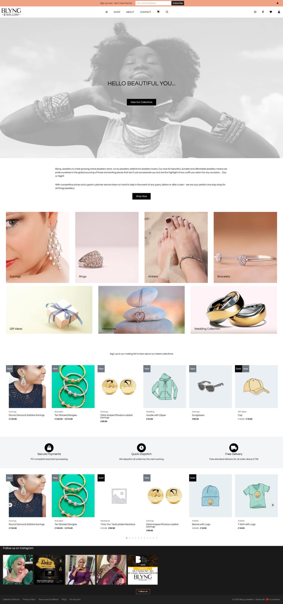 Blyng Jewellery - Website design, development and e-commerce solution.